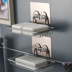 쉐리엘 욕실 스테인레스 무타공 비누거치대 직사각, 2개