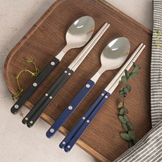티니블랑 레브 2인 수저세트, 네이비, 블랙, 디너스푼 2p + 젓가락 2p, 1세트