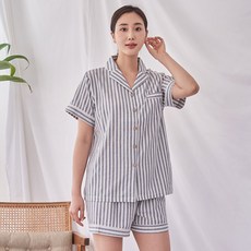 DOSSY 純棉V領條紋短袖睡衣短褲套裝