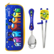 LE BARN AMOUG US湯匙+學習筷+收納袋組, 湯匙+筷子+餐具袋, 混色