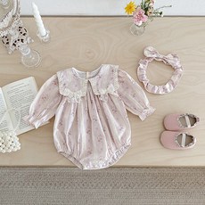 Bebeniz 花朵蕾絲連身衣髮帶套組