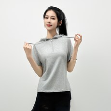 더시럽 여성용 하프 집업 후드 반팔 티셔츠