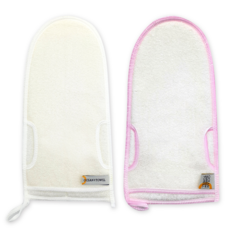 Oceantowel 海綿沐浴手套+身體去角質手套, 粉色款+白色款, 1組