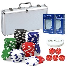 籌碼 300入+鋁盒 銀色+撲克牌 2入+莊家籌碼+鑰匙 2入+骰子 5入, 隨機發送（芯片）