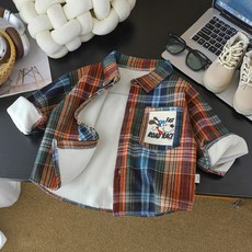 Uvely 男童 Tobiru 格紋刷毛內裡襯衫