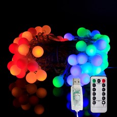 GAON HomeVellish USB電源 櫻桃燈泡 燈串 50燈 + 8種模式遙控器, 多色, 1個