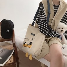 鴨子圖案帆布斜背包