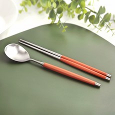 Bogen 韓國製 Levian 緞面 餐具組, 胡蘿蔔色, 1套, 湯匙 + 筷子