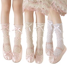 IBboom 女童可愛荷葉邊精靈蝴蝶結網紗襪3件組 J07