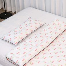 ahtty blanc 兒童用純棉寬版枕頭 + 薄被組, 甜蜜櫻桃