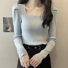 PEONIST 女款泡泡袖方領針織T恤