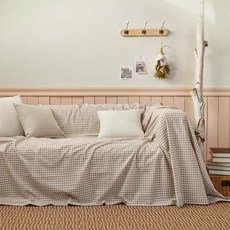 純棉格紋沙發套, 米色, 1個