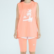 soleil 女款 Sunset Tree 背心 + 蜜桃色層次感水上緊身褲 + 短褲防曬衣套裝