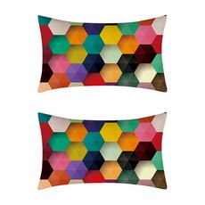 컬러풀 레인보우 크레용 직사각형 쿠션 커버 2p