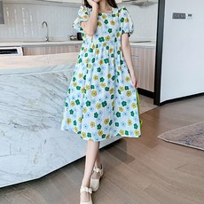 핑크 그린 플라워 패턴 러블리한 요즘 임산부 원피스