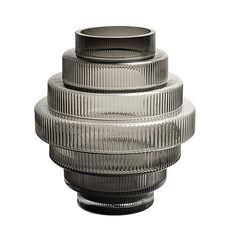 條紋階梯造型裝飾玻璃花瓶 B, 黑色