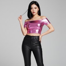 마켓피아 여성용 무대 댄스 오프숄더 크롭 탑