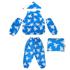 bebe chouette 孩童圖案印花網眼防水背心式圍兜+頭巾+繩釦+袖套+褲子+收納袋, 鴿子款