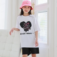 Jennie 女童寬鬆版黑色愛心短袖T恤 JN2009T