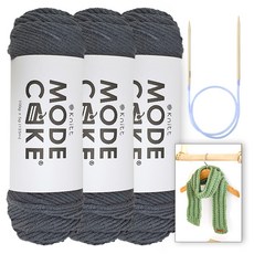 니뜨 모드케이크 뜨개실 100g x 3p + 아르토 머플러 도안 + 줄바늘 6mm 세트, 1세트, 19 챠콜