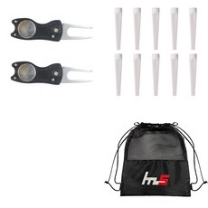 NAYASTYLE 高爾夫果嶺叉 2入 + 塑膠高爾夫長球釘 10入 + 收納袋組合 GFYP-39-4+185-1PU, 混色