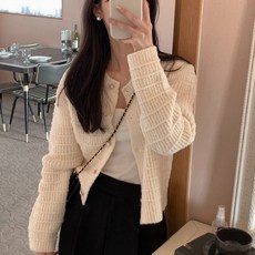 I'M MONG 女款Waffle紋方塊鈕扣毛圈針織開襟衫