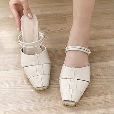 J SHOE 女款羊皮兩用穆勒涼鞋, 225, 象牙白