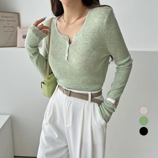 2nd Ground 女款修身鈕扣圓領長袖針織上衣