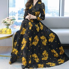 LUNA GIRL 花朵長版連身裙, 黑色