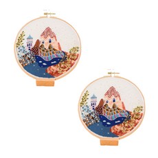 ARYKO 居家咖啡廳裝飾插畫DIY刺繡組 23cm, 2套, D TYPE