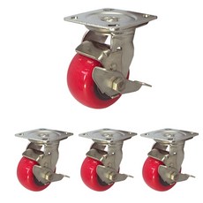 MASTER. S 不鏽鋼重型腳輪 DS 3340 PUP-BK 4 重型不鏽鋼 聚氨酯 軸套 紅色 平板式 附煞車 BK, 4個