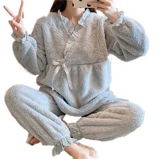 Minsung Company 孕婦蓬鬆柔軟蕾絲哺乳睡衣上下套裝