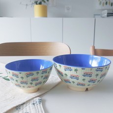 rice 幼兒餐具2件組, 飯碗 + 中碗, 藍色車