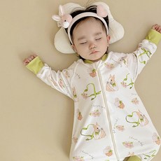 JOYMULTI 嬰兒印花易穿脫拉鏈長袖連身睡衣