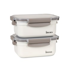 incoc STENCOC長方形不鏽鋼保鮮盒 乳白色, 2個, 保鮮盒 5號