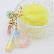 緋緞之路 字母黃色毛球流蘇鑰匙圈包包掛飾