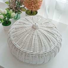 藤編工房 圓形附蓋收納罐 藤編籃 J073WL, 白色, 1個