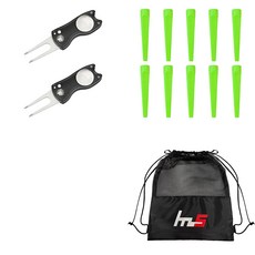 나야스타일 골프 그린 포크 보수기 2p + 플라스틱 골프 롱 티 10p + 파우치 세트 GFYP-41-5+185-6pU, 혼합색상(포크보수기, 파우치), 단일색상(골프티)