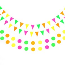 PARTYSHOW 螢光派對掛旗 圓形 + 三角形 套組, 混色, 2套