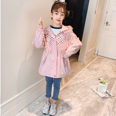 ORANGEDAMOM 女童網紗蕾絲圓點撞色軍裝風衣外套