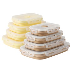 矽膠便當盒 折疊 折疊式 午餐盒 4款 x 2入組, 黃色, 棕色, 1套