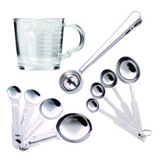 COVING 平鏟勺 4入+不鏽鋼量勺 4入+夾勺+玻璃量杯, 1套