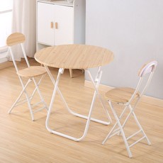 가구느낌 철제 폴딩 접이식 원형 나인 테이블, 네추럴화이트, 2인용