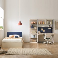 리바트 커먼베드 자녀가구 심플형 헤드 침대 서랍형 방문설치, 블루 + 화이트바디