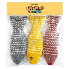 PAW TOWN 貓咪貓薄荷波浪紋魚形玩具 3入組, 紅色, 黃色, 灰色, 3入