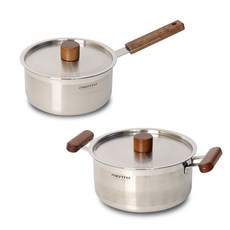 Kitchen-Art MENTO木質手柄不鏽鋼湯鍋 2件組, 單柄鍋18cm+湯鍋20cm, 混色