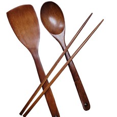 NEOCHEF 漆面料理廚具3件組, 炒菜勺 大 + 平鏟 + 油炸長筷, 木頭色, 1組