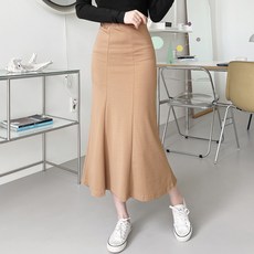 gavijean 女款高彈力鬆緊腰帶魚尾版型細褶長裙