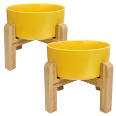 MONAGIO 寵物木托盤陶器餐具2套, 黃色，黃色