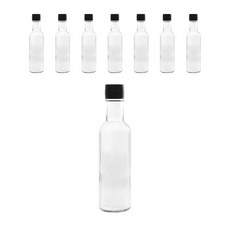 透明圓形油瓶 黑色小瓶蓋, 8個, 180ml